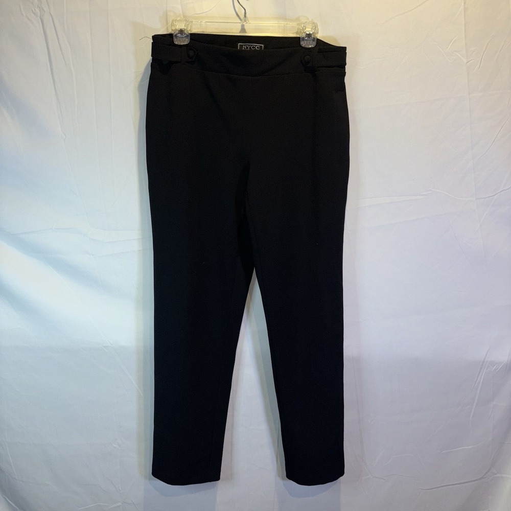 NYCC Women's Elastic Waist Slacks With Attached Belt Black Cuffed Pants Size 12